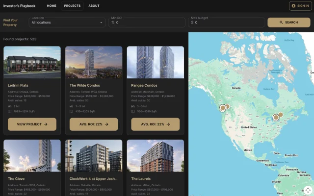 Investor Playbook: Investment property dashboard and project map